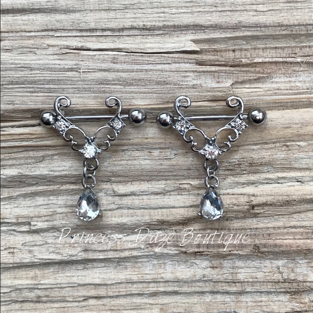 Silver Vintage Barbell Nipple‎ Rings